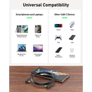 BENFEI 429BK-2M Right Angle USB C Cable 90-Degree, USB 2.0 Type C Charger Cable 3A Fast Charging, Nylon Braided USB-C to USB-C Cord