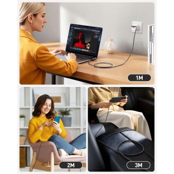 BENFEI 429BK-3M Right Angle USB C Cable 90-Degree, USB 2.0 Type C Charger Cable 3A Fast Charging, Nylon Braided USB-C to USB-C Cord