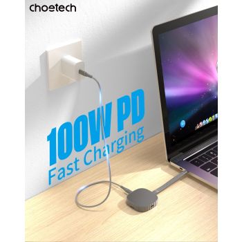 CHOETECH MSE001-GY Dual USB-C Port M.2 NVME 2230 Protocol SSD Enclosure with PD100W input Enclosure (Support 2TB Max)