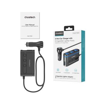 CHOETECH TC0021 3 Sockets 2C+1A Cigarette Lighter Splitter Black