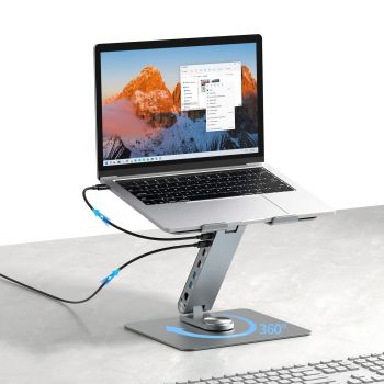 Simplecom CHT660 Adjustable Aluminium Laptop Stand with 6-Port USB-C Docking Station Dual 4K HDMI Display