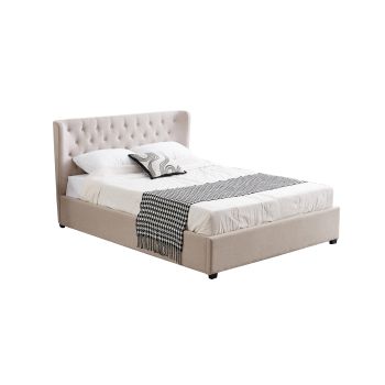 Cambridge Tan Beige Linen Tufted Bed - king