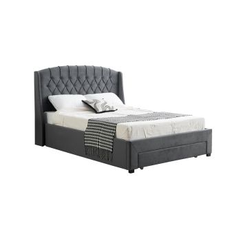 Paris Tall Tufted Velvet Dark Grey Bed with Storage Drawer - King