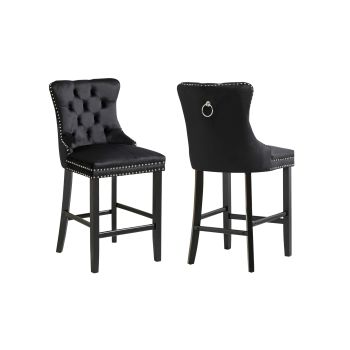 French Provincial Black Bar Stools with Footrest - Set of 2