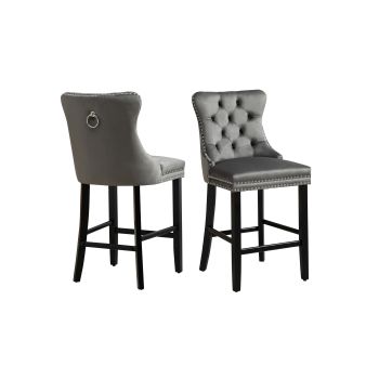 French Provincial Dark Grey Bar Stools with Footrest - Set of 2