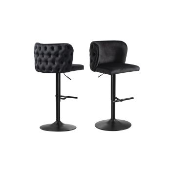 Lara Tufted Height Adjustable Swivel Bar Stools with Footrest - Black