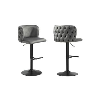 Lara Tufted Height Adjustable Swivel Bar Stools with Footrest - Dark Grey