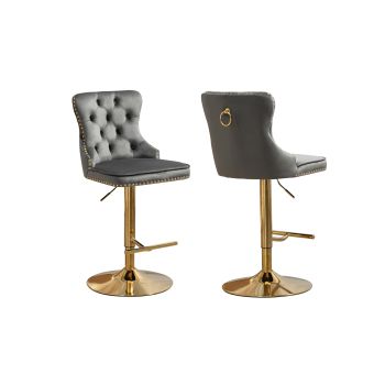 Sahara Dark Grey Barstool with Gold Stand -Set of 2