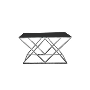 Alsea Console Table Silver Base - Black Glass 