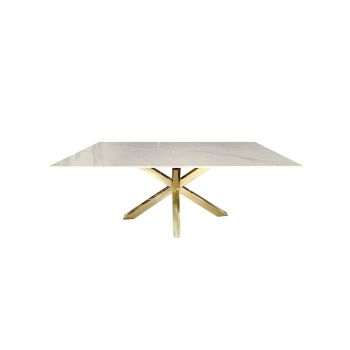 Miles Gold With White Marble Dining Table - 90cm x 180cm