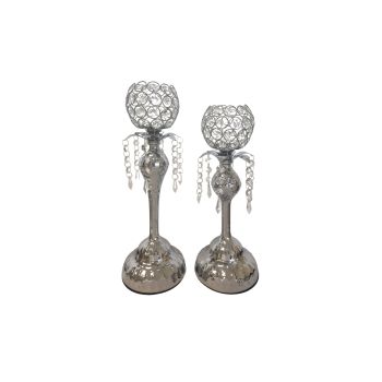 Crystal Silver Ball Candle Holder -Set of 2