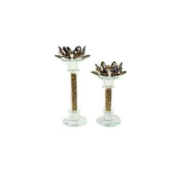 Flower Gold Crystal Candle Holder - Set of 2