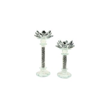 Flower Silver Crystal Candle Holder - Set of 2