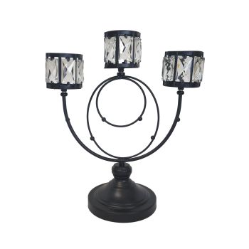 Trio Crystal Candle Holder - Black