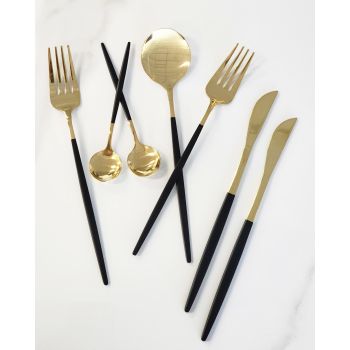 Deluxe Cutlery Set - Black & Gold