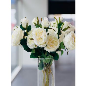 Artificial Rose Stems – Set of 2 Stems – 60cm with 3 Flowers Each - Off White
