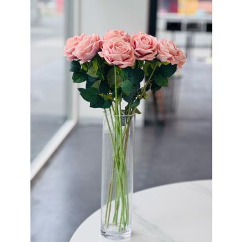 Artificial Rose Stems – Set of 2 Stems  – 60cm with 3 Flowers Each - Soft Pink