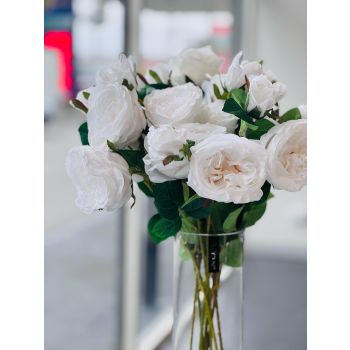 Artificial Rose Stems – Set of 2 Stems – 60cm with 3 Flowers Each - White