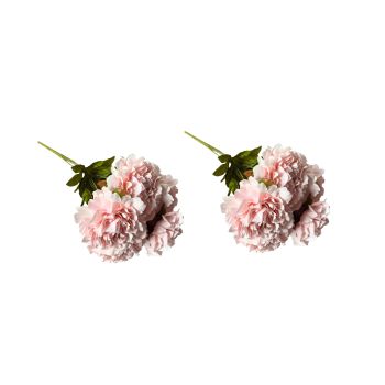 Artificial Bloomed Peony Bunch – Set of 2 Bunches – 45cm with 5 Flowers Each - Soft Pink