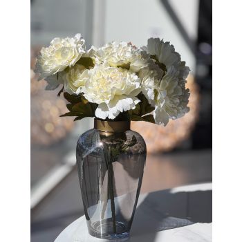 Artificial Bloomed Peony Bunch – Set of 2 Bunches – 45cm with 5 Flowers Each - White
