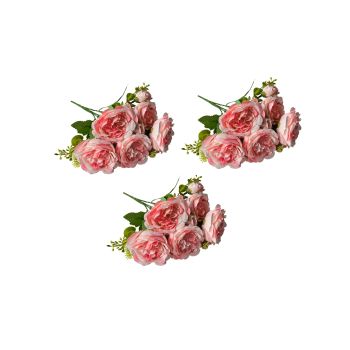 Artificial Rose Bunch – 31cm (Set of 3 Stems, 4 Flowers Each) - Coral
