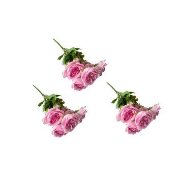 Artificial Rose Bunch – 31cm (Set of 3 Stems, 4 Flowers Each) - Pink
