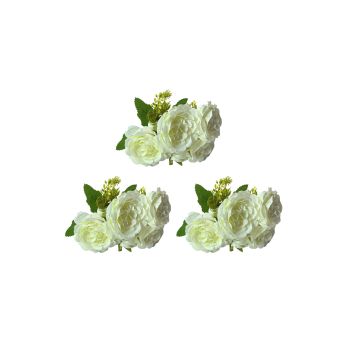 Artificial Rose Bunch – 31cm (Set of 3 Stems, 4 Flowers Each) - White