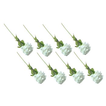 Artificial Single Stem Rose 50cm - White - Set of 8 Stems