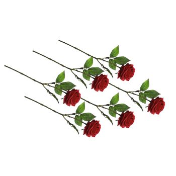 Artificial Single Stem Rose 64cm - Red- Set of 6 Stems