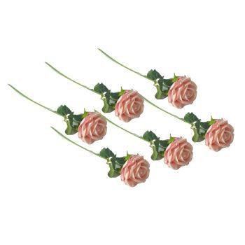Artificial Single Stem Rose 64cm - Soft Pink- Set of 6 Stems