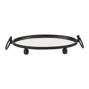 Eliza Mirror Tray with Handles - Oval - Black