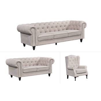 Chesterfield Tufted Lounge Set - Beige