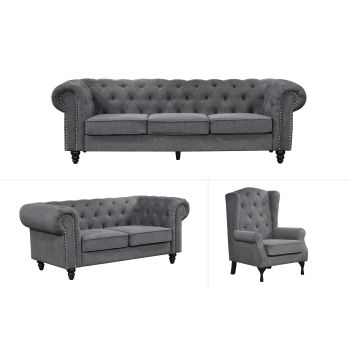 Chesterfield Tufted Lounge Set - Charcoal Grey