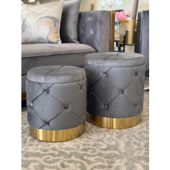 Amy Storage Foot Stools Set of 2 - Gray / Gold