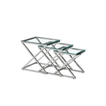 Bella Set of 3 Silver Side Table - Clear Glass