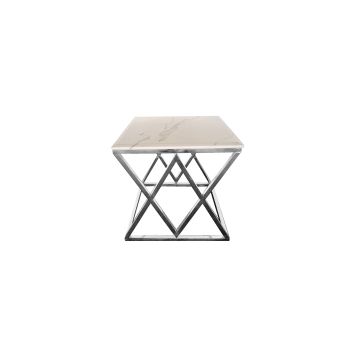 Alsea Side Table Silver Base - White Marble