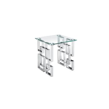 Royale Silver Side Table - White Marble