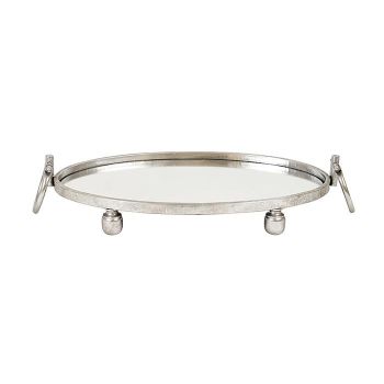 Eliza Oval Iron Mirror Tray with Handles - Silver