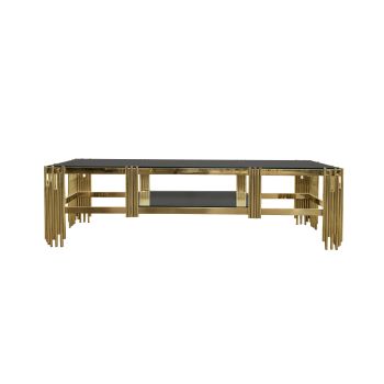 Chelsea Gold TV Unit Table - Black Glass