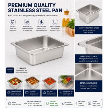 Commercial Stainless Steel GN 1/2 100mm Deep Gastronorm Bain Marie Buffet Steam Table Food Pan with Lid