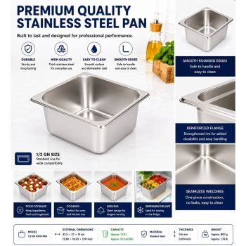 Commercial Stainless Steel GN 1/2 150mm Deep Gastronorm Bain Marie Buffet Steam Table Food Pan with Lid