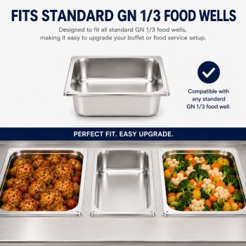 Commercial Stainless Steel GN 1/3 100mm Deep Gastronorm Bain Marie Buffet Steam Table Food Pan