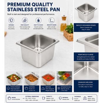 Commercial Stainless Steel GN 1/6 100mm Deep Gastronorm Bain Marie Buffet Steam Table Food Pan with Lid