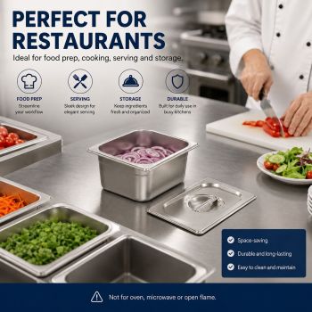 Commercial Stainless Steel GN 1/6 150mm Deep Gastronorm Bain Marie Buffet Steam Table Food Pan