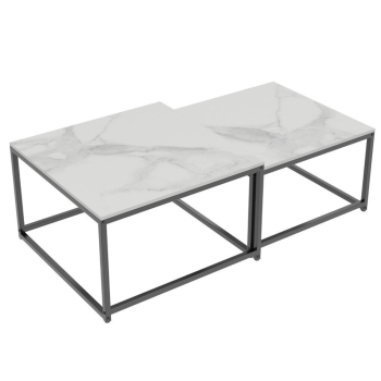 Interior Ave - Ciest Square Nested Coffee Table Set - White Marble Stone