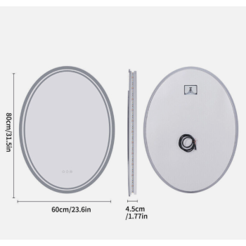 Interior Ave - LED Oval Frameless Salon / Bathroom Wall Mirror - 60 x 80cm