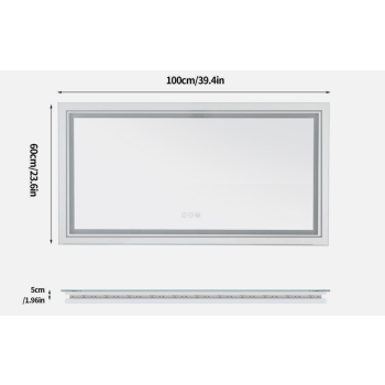 Interior Ave - LED Rectangle Frameless Salon / Bathroom Wall Mirror - 100 x 60cm