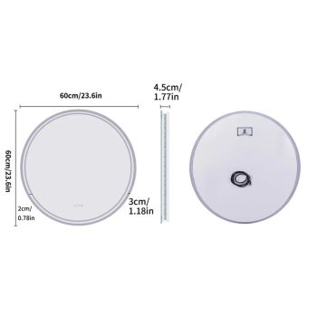 Interior Ave - LED Round Frameless Salon /  Bathroom Wall Mirror - 60cm