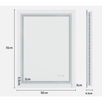 Interior Ave - LED Rectangle Frameless Salon / Bathroom Wall Mirror - 70 x 50cm