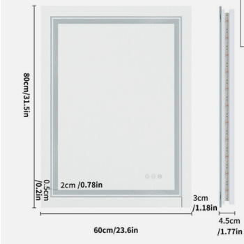 Interior Ave - LED Rectangle Frameless Salon / Bathroom Wall Mirror - 80 x 60cm